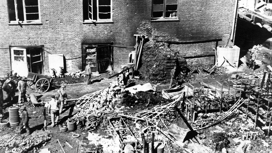 The butadiene factory after allied bombing raids.